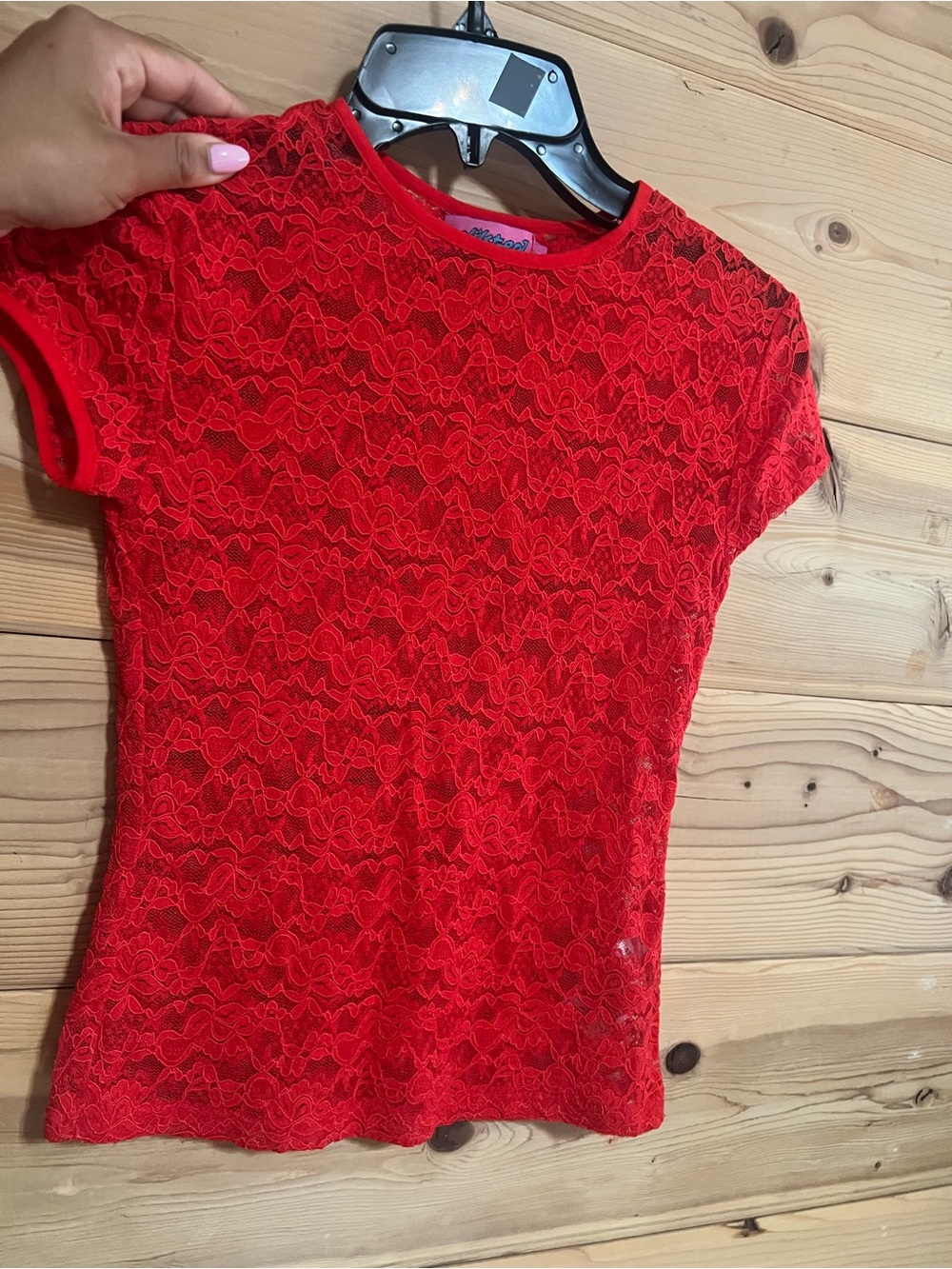 Edikted Red Short-Sleeve Lace Tee